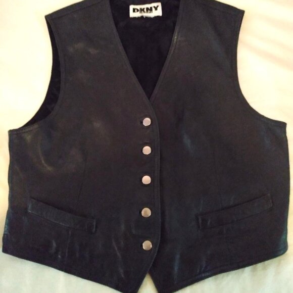 Vintage DKNY Donna Karan Leather Vest - Women's Medium - Picture 1 of 12